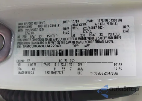 2020 Ford Escape Se from USA, damaged, VIN 1FMCU0G63LUA22949